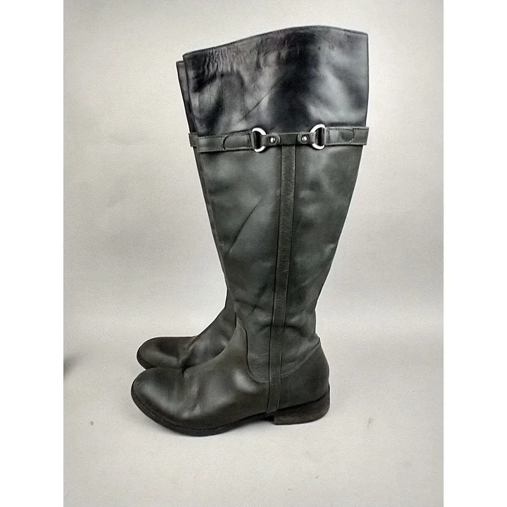 Clarks‎ Pita Topeka Knee High Riding Boots Women's 10 Grey Black Leather